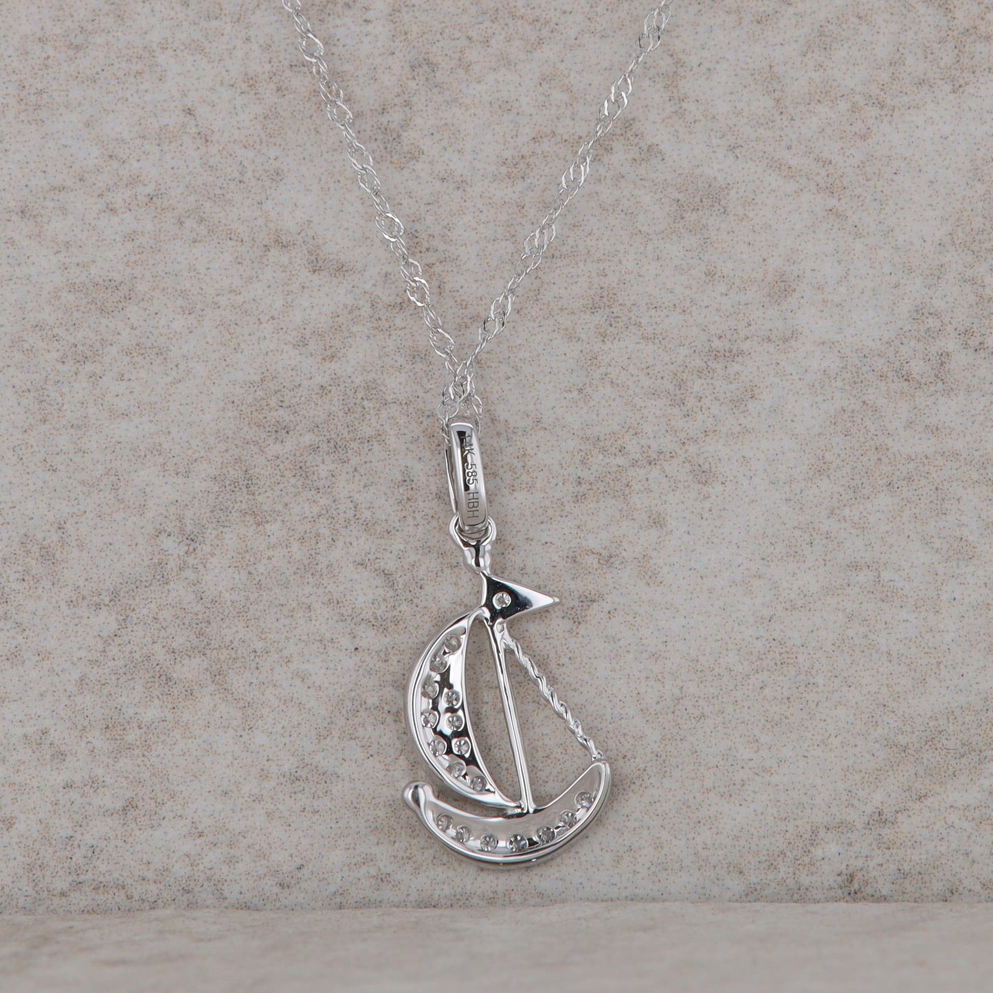 14k White Gold Diamond Sailboat Necklace