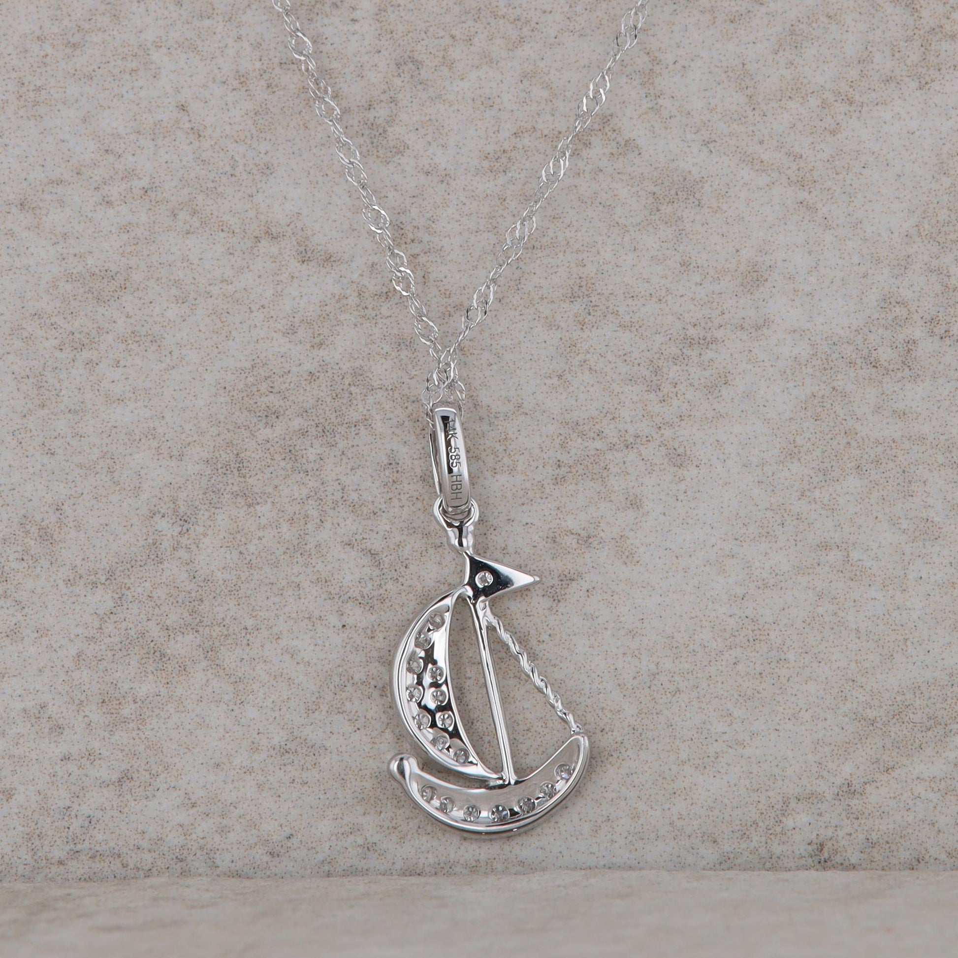 14k White Gold Diamond Sailboat Necklace