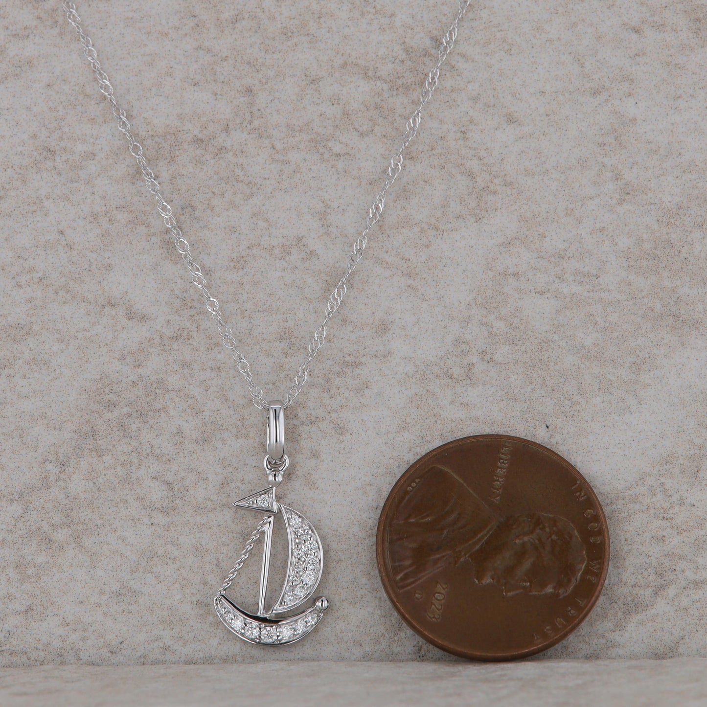 14k White Gold Diamond Sailboat Necklace