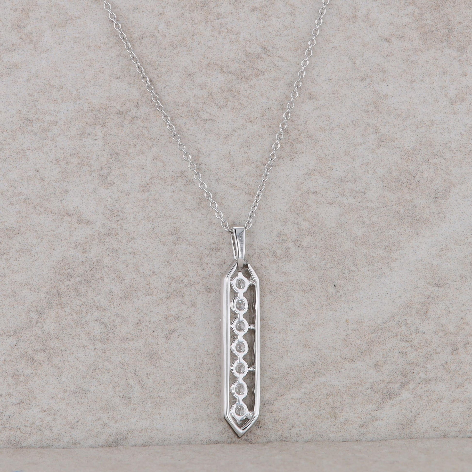 14k White Gold Diamond Elongated Hexagonal and Vertical Bar Necklace