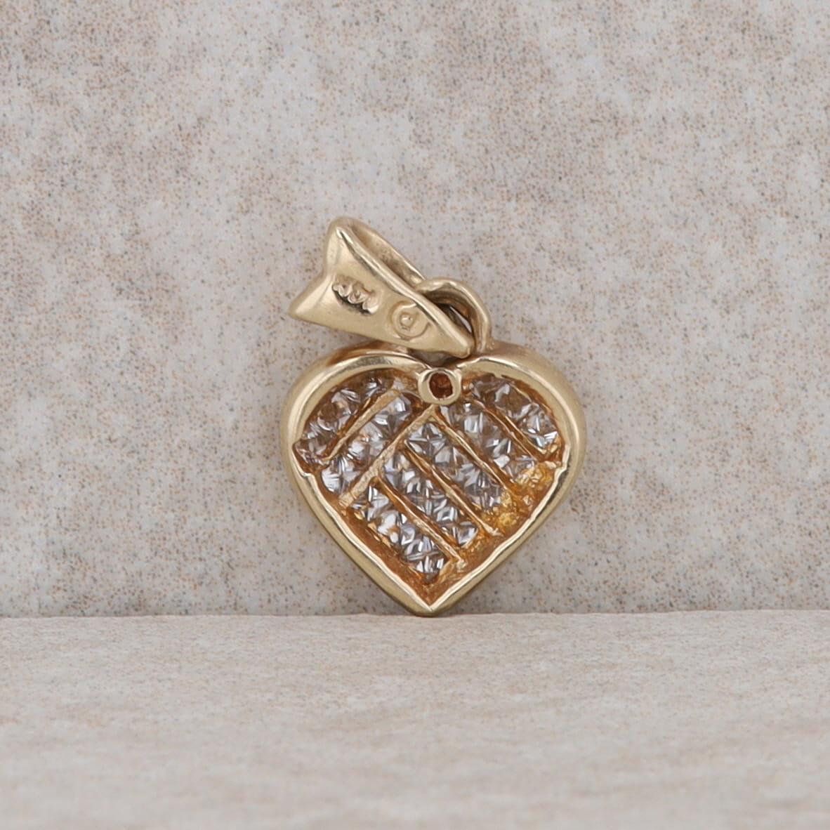 14k Yellow Gold Cluster Diamond Invisible Set Heart Pendant