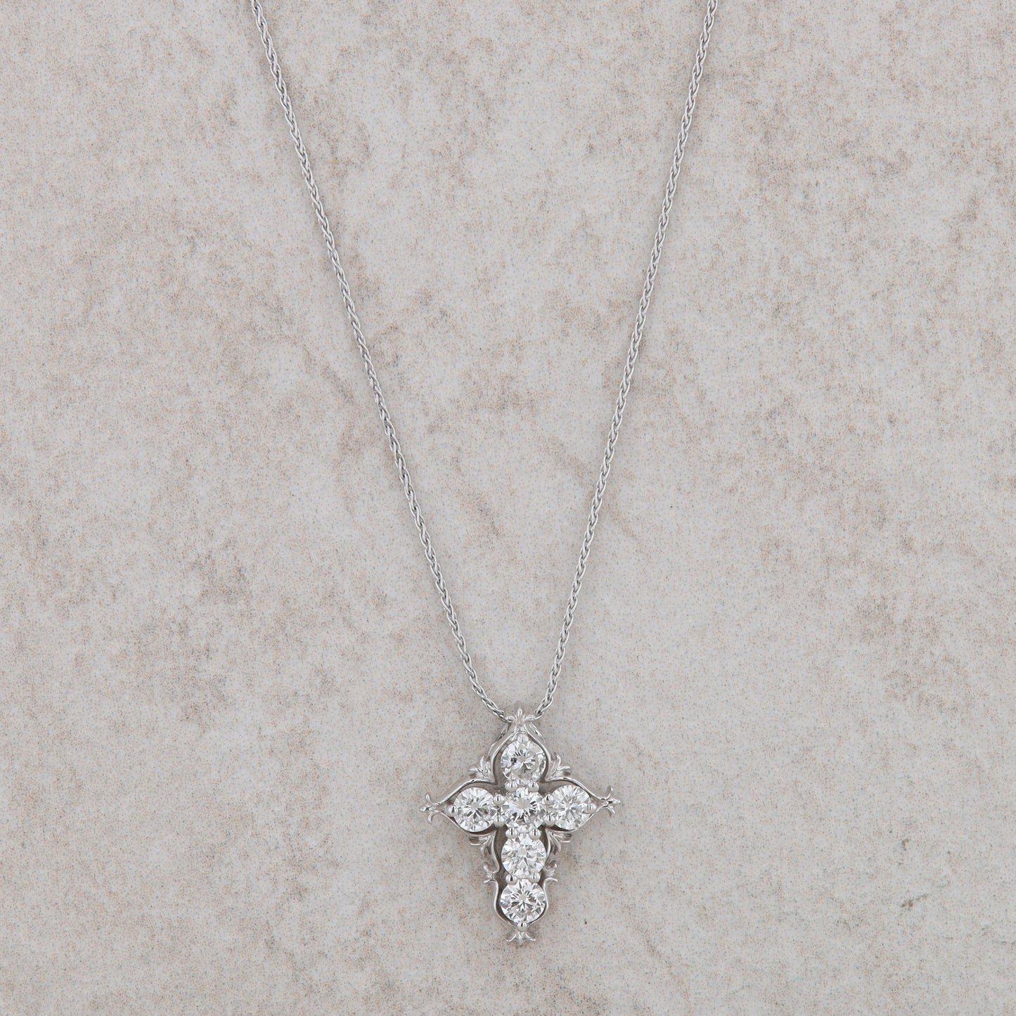 14k White Gold Diamond Accented Cross Necklace