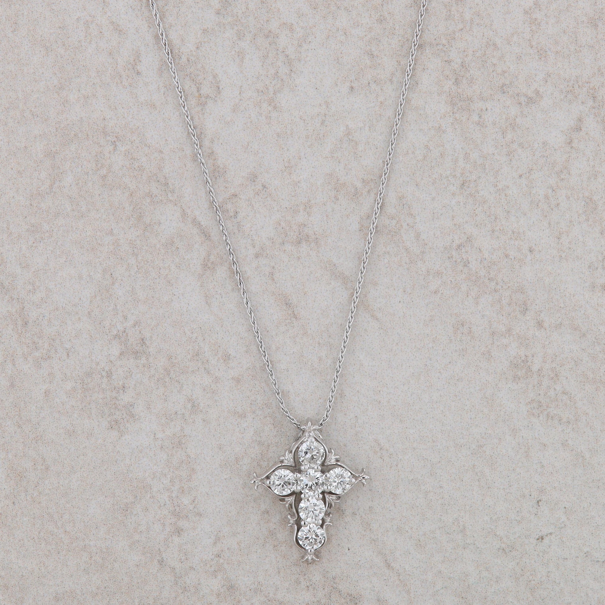 14k White Gold Diamond Accented Cross Necklace