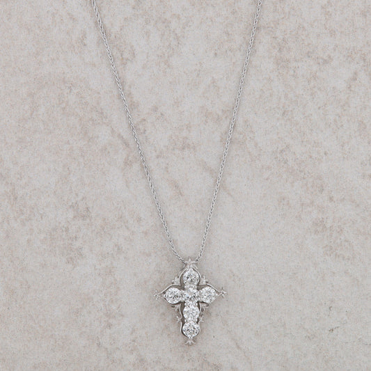 14k White Gold Diamond Accented Cross Necklace