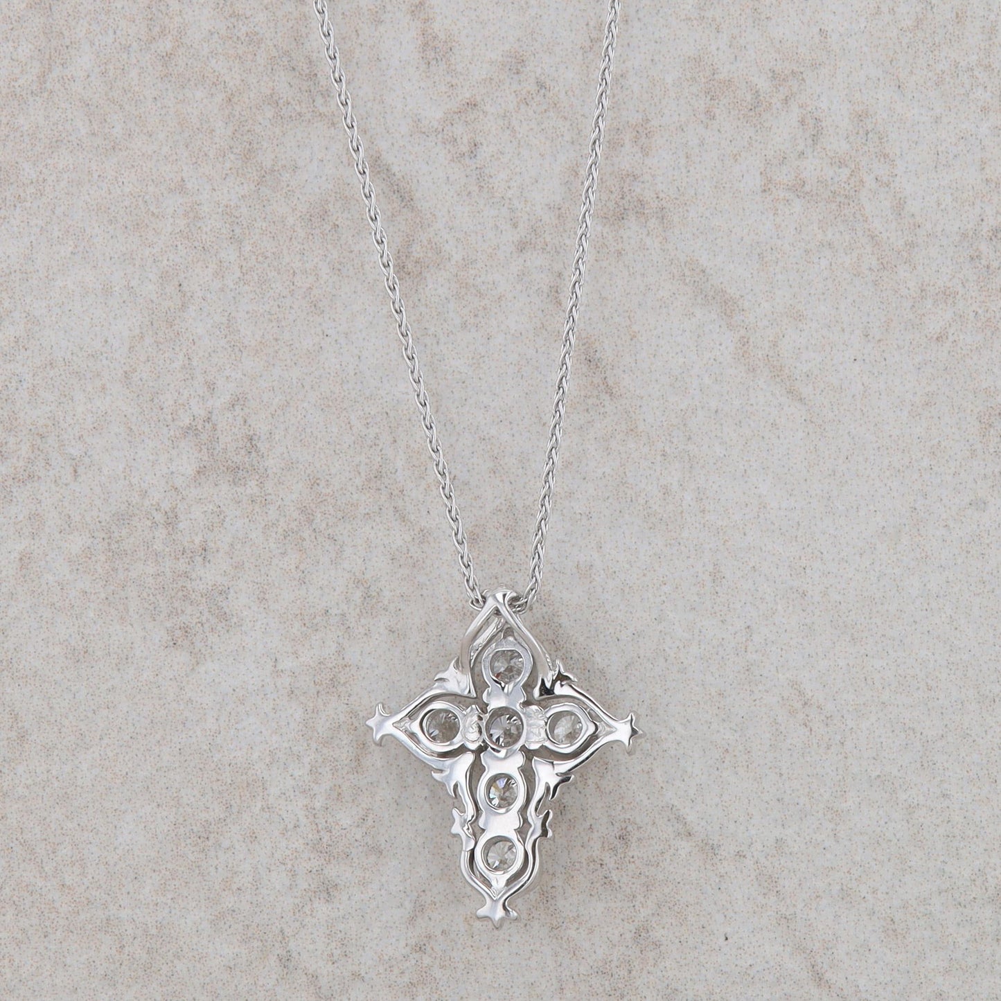 14k White Gold Diamond Accented Cross Necklace