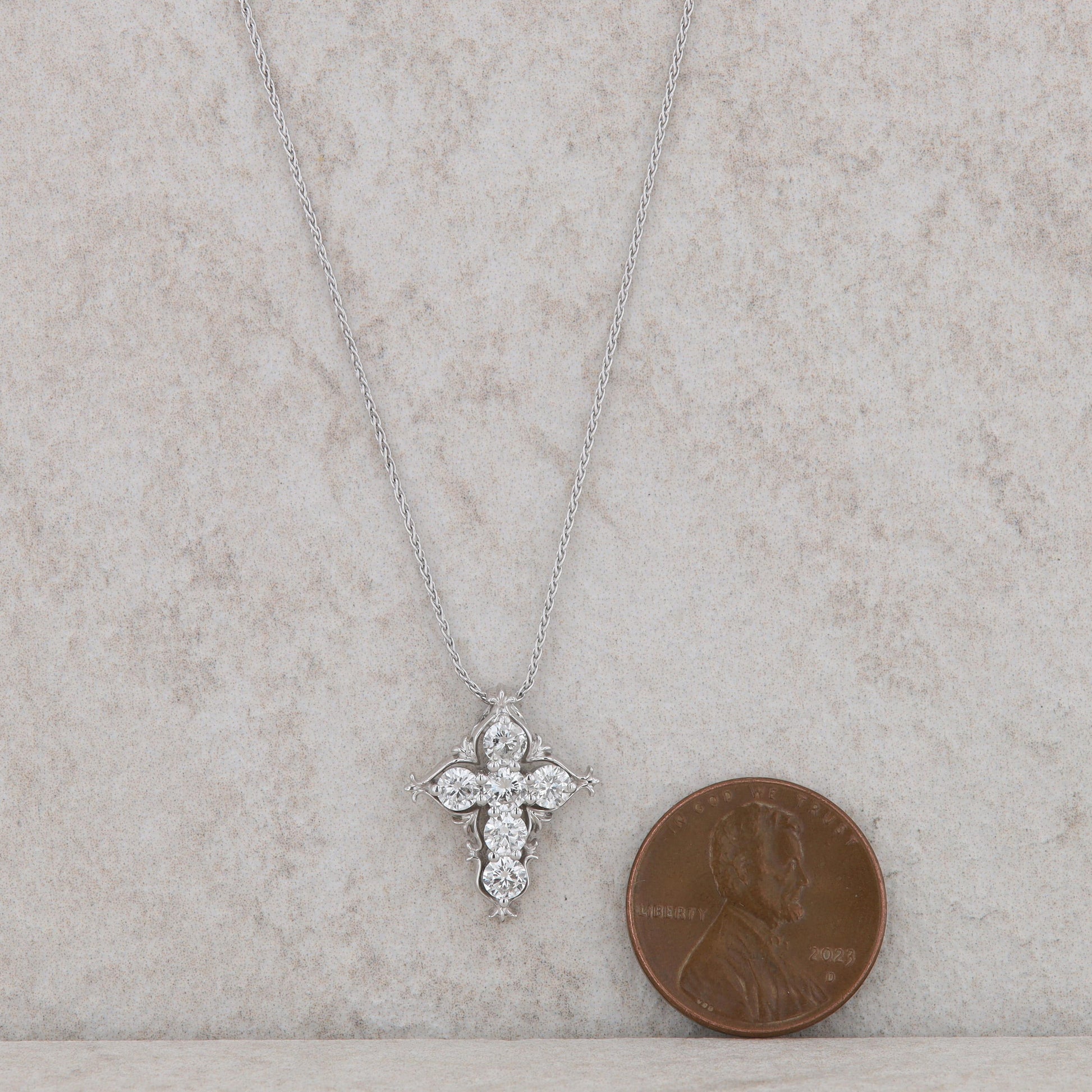 14k White Gold Diamond Accented Cross Necklace