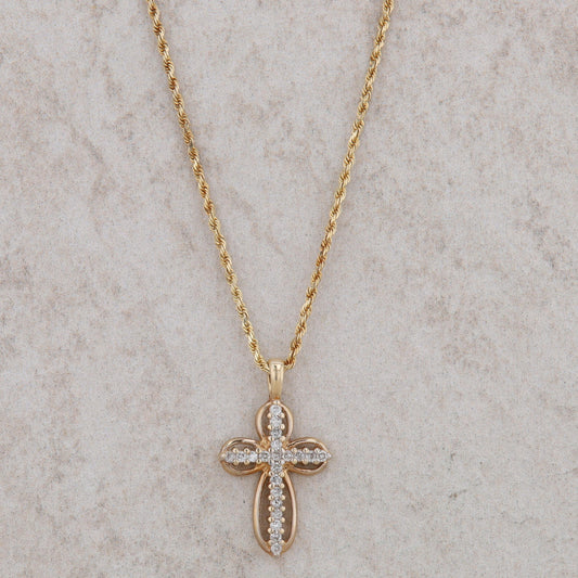 14k Yellow Gold Diamond Cross Necklace