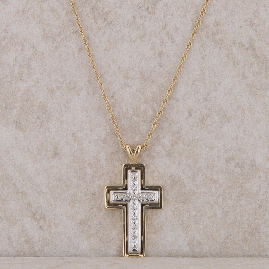 14k Yellow Gold Diamond Cross Necklace