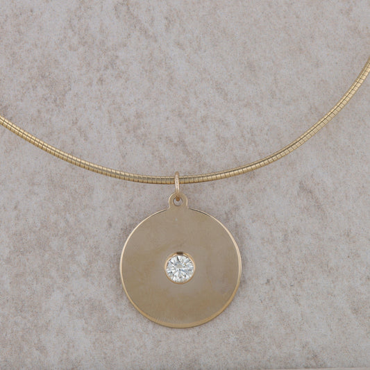 14k Yellow Gold Diamond Disc Necklace