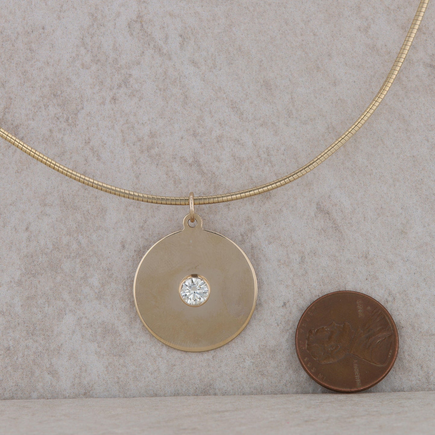 14k Yellow Gold Diamond Disc Necklace