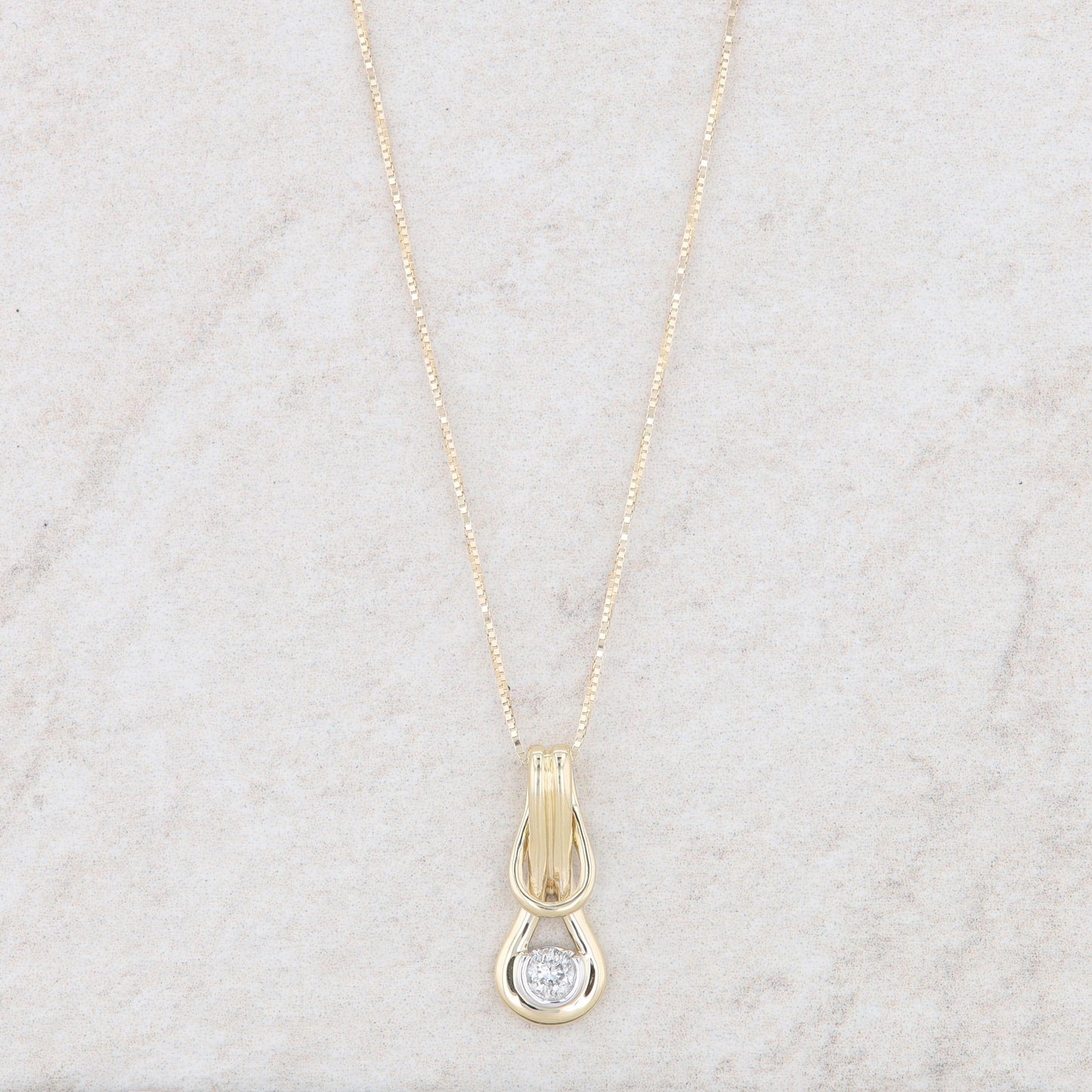 14k Yellow and White Gold Diamond Love Double Knot Necklace