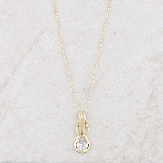 14k Yellow and White Gold Diamond Love Double Knot Necklace