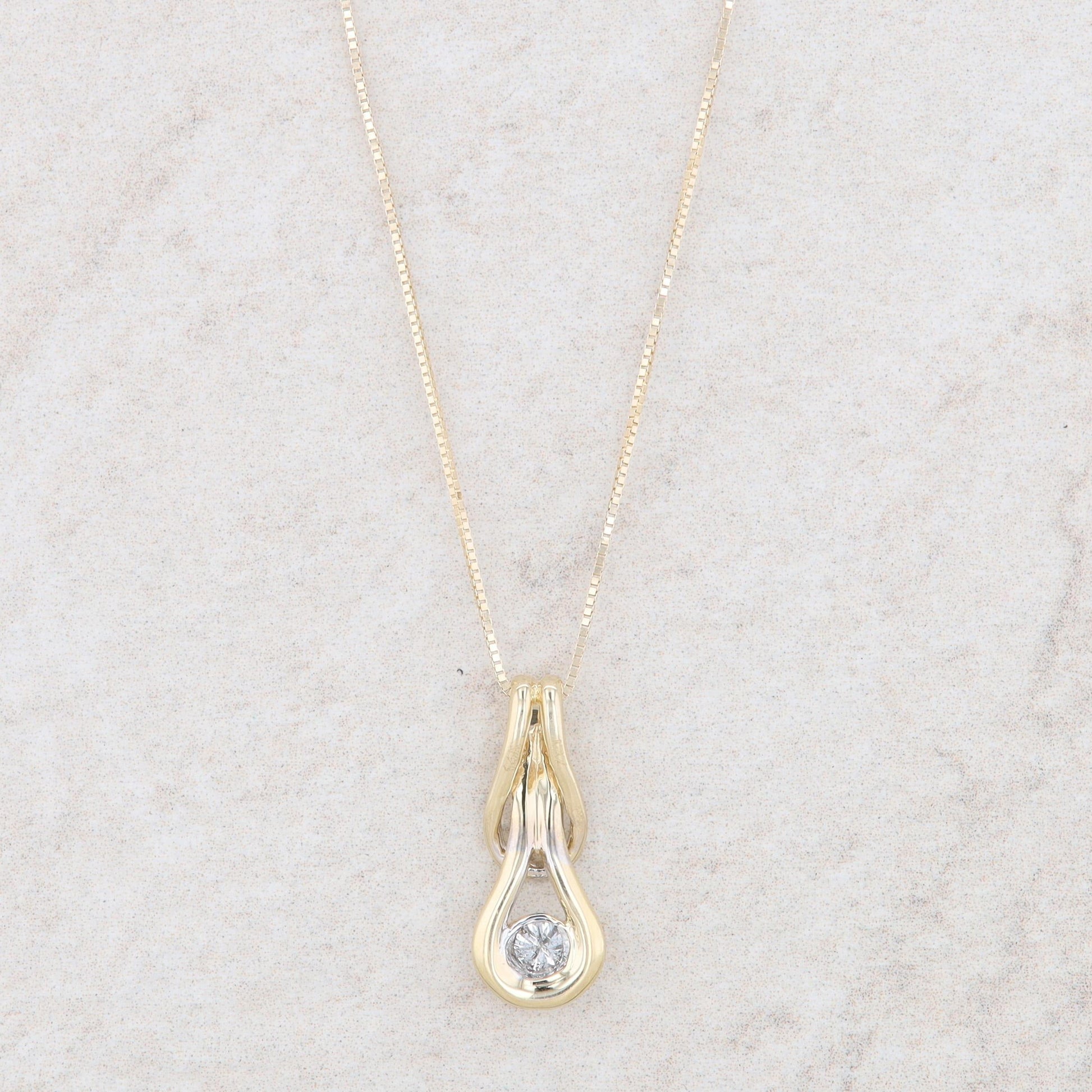 14k Yellow and White Gold Diamond Love Double Knot Necklace