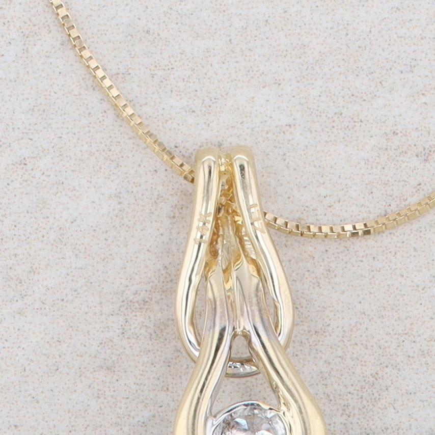 14k Yellow and White Gold Diamond Love Double Knot Necklace