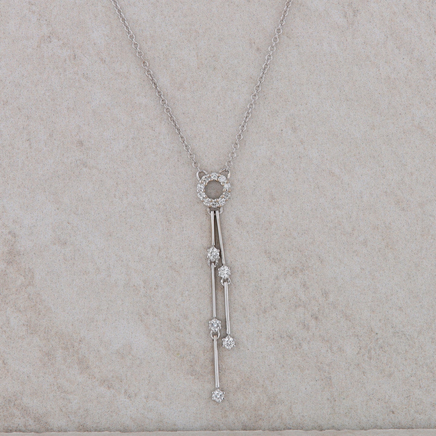 14k White Gold Diamond Circle and Dangle Necklace