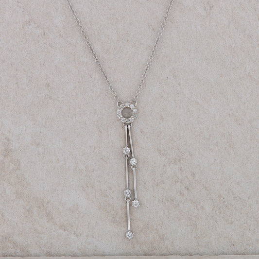 14k White Gold Diamond Circle and Dangle Necklace