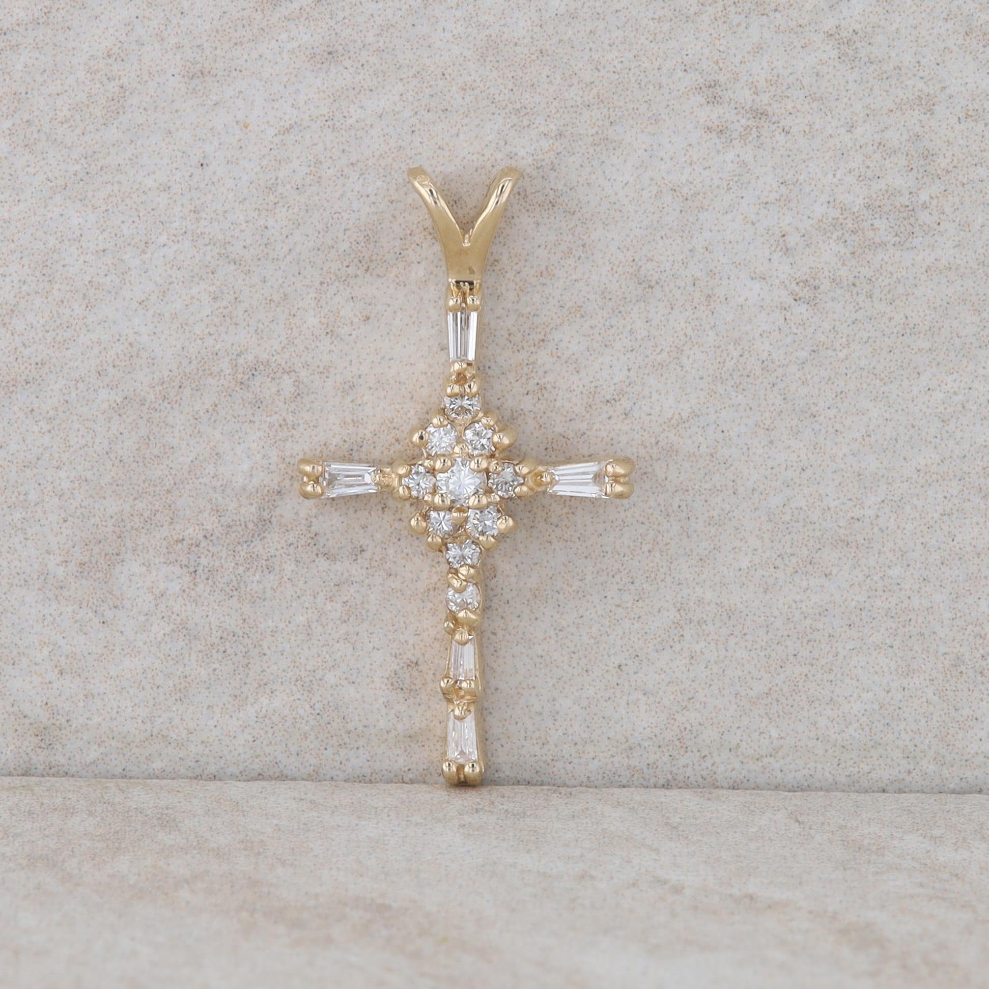 14k Yellow Gold Diamond Cross Pendant