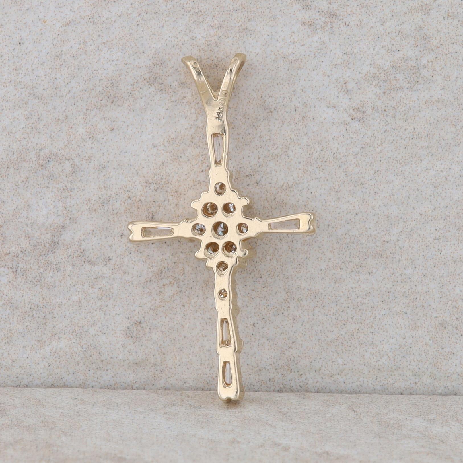 14k Yellow Gold Diamond Cross Pendant