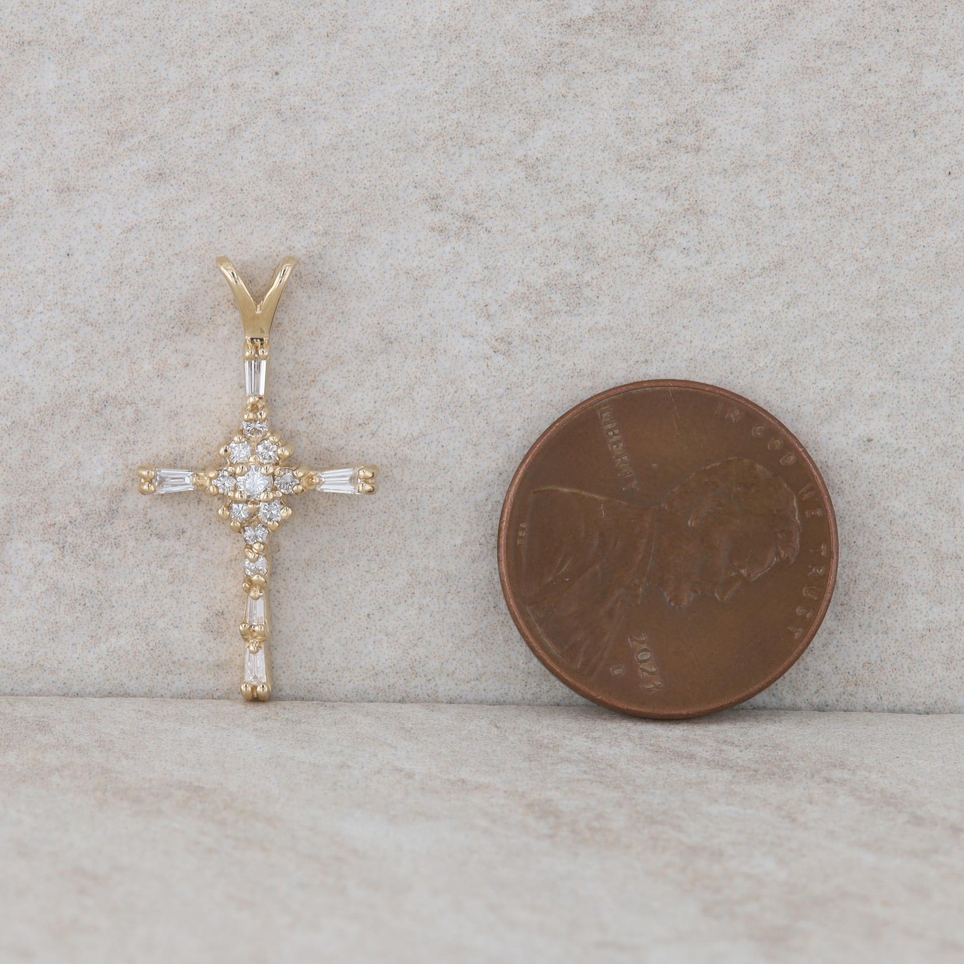 14k Yellow Gold Diamond Cross Pendant