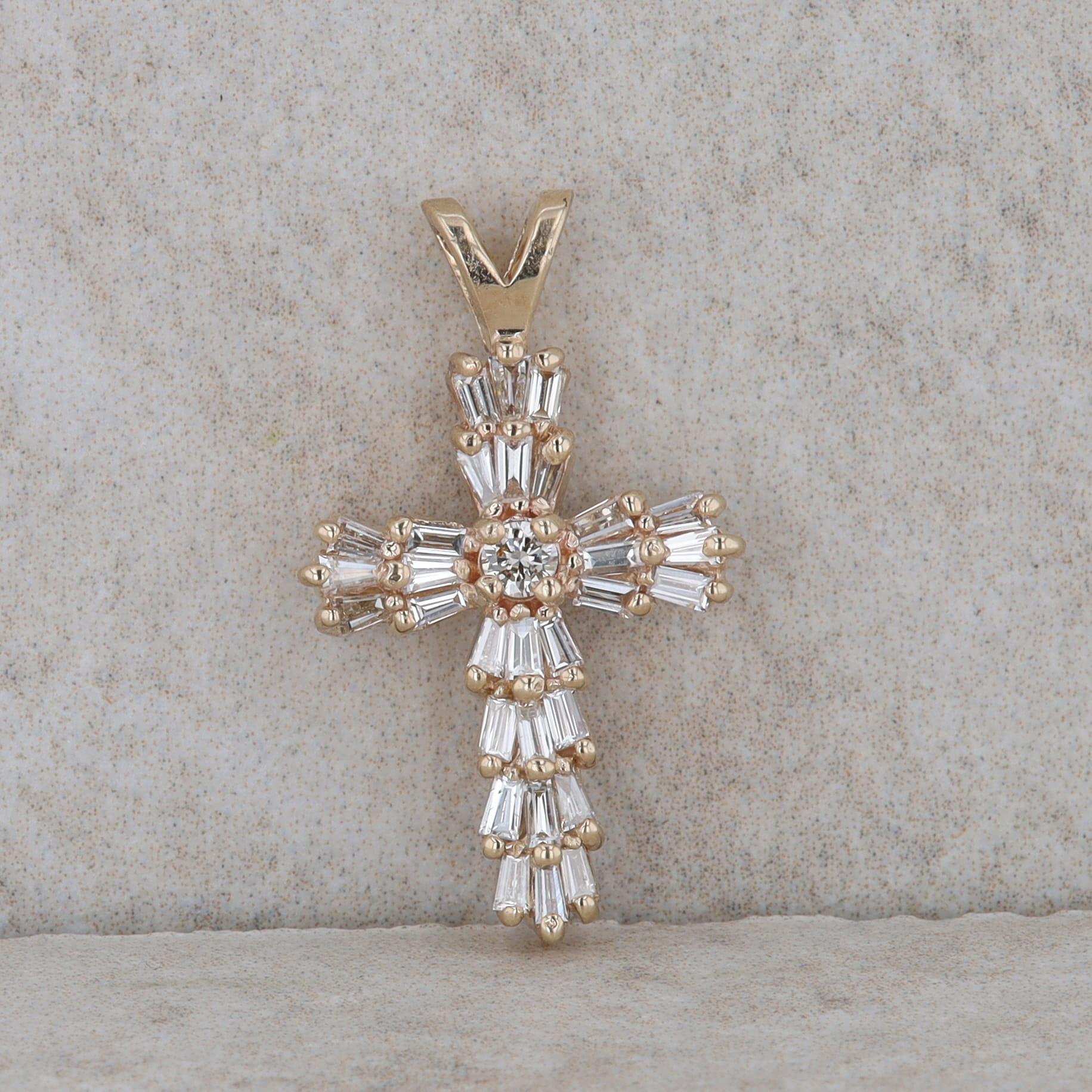 14k Yellow Gold Diamond Cross Pendant