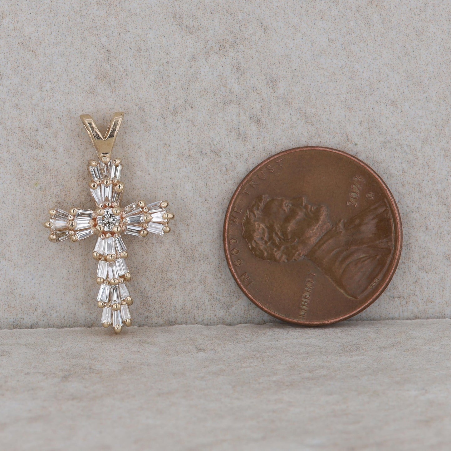 14k Yellow Gold Diamond Cross Pendant