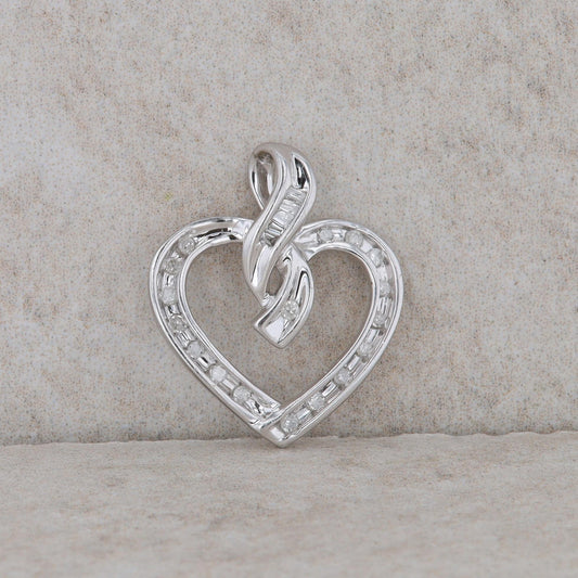 10k White Gold Curved Heart Shaped Diamond Pendant