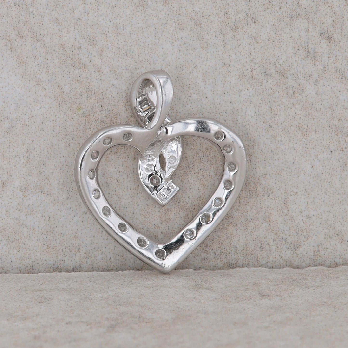 10k White Gold Curved Heart Shaped Diamond Pendant