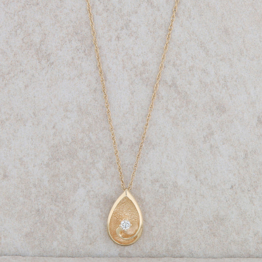 14k Yellow Gold Teardrop Swirl Diamond Necklace