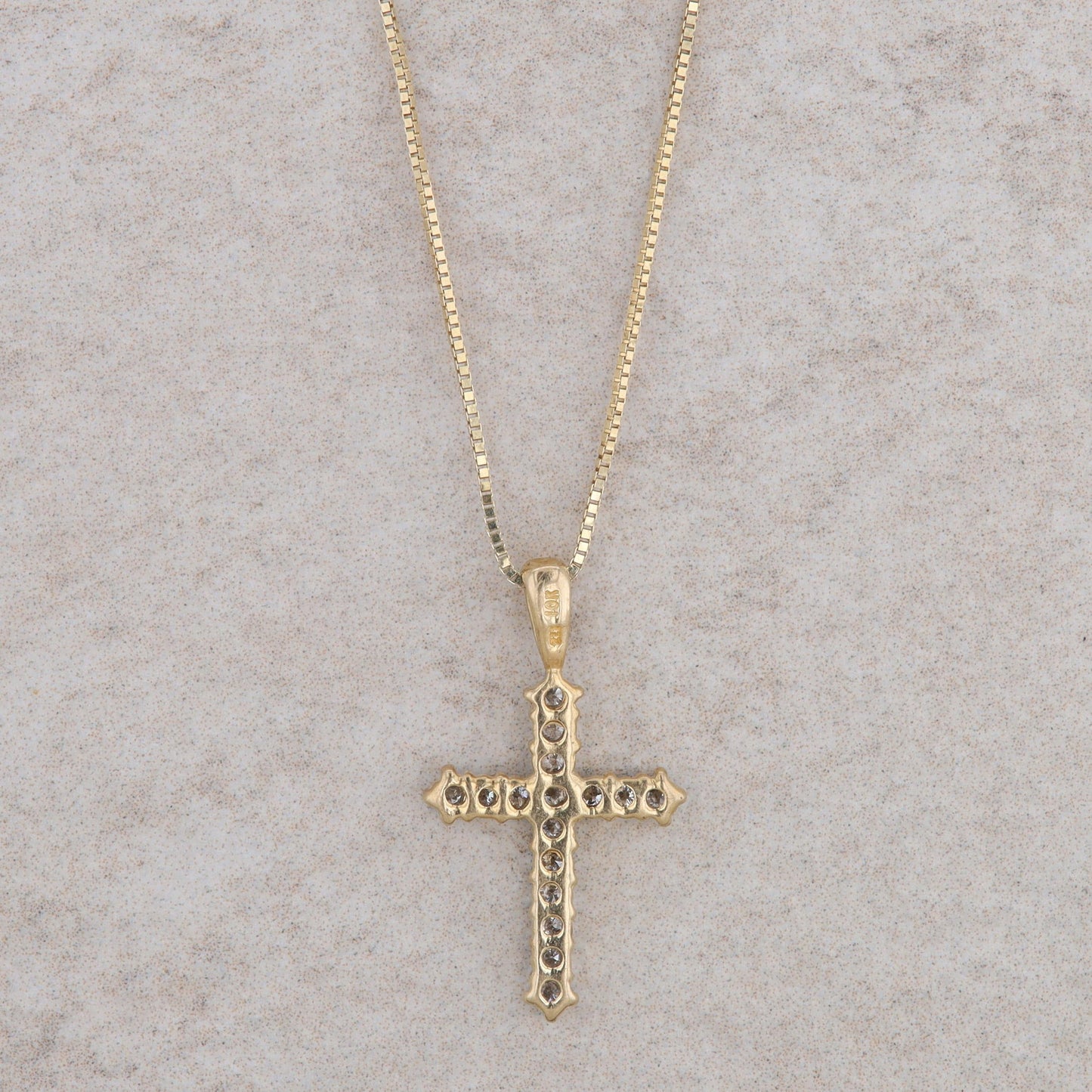 10k Yellow Gold Diamond Cross Pendant + 14k Yellow Gold Box Chain