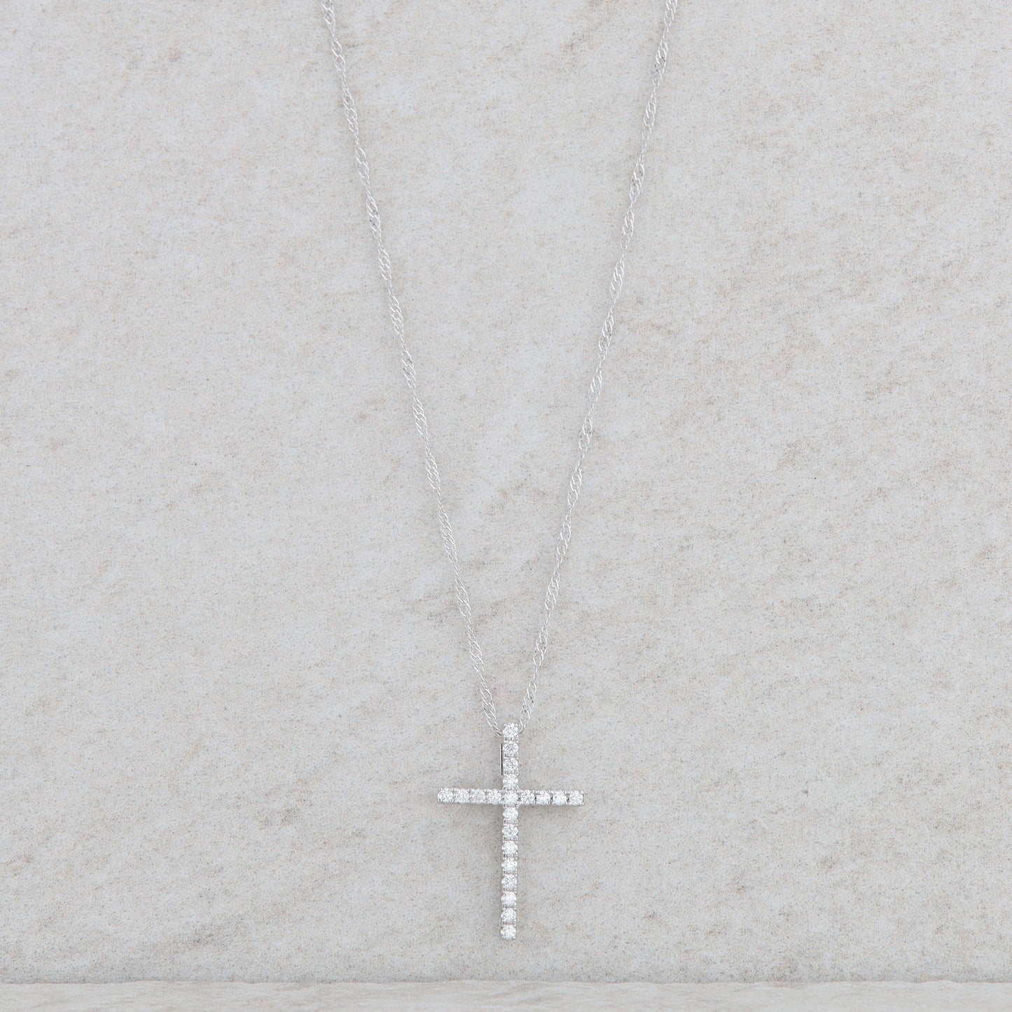 14k White Gold Diamond Cross Necklace