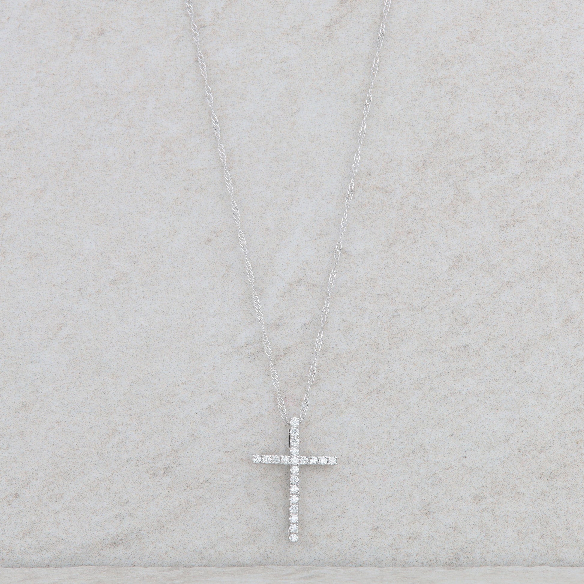 14k White Gold Diamond Cross Necklace