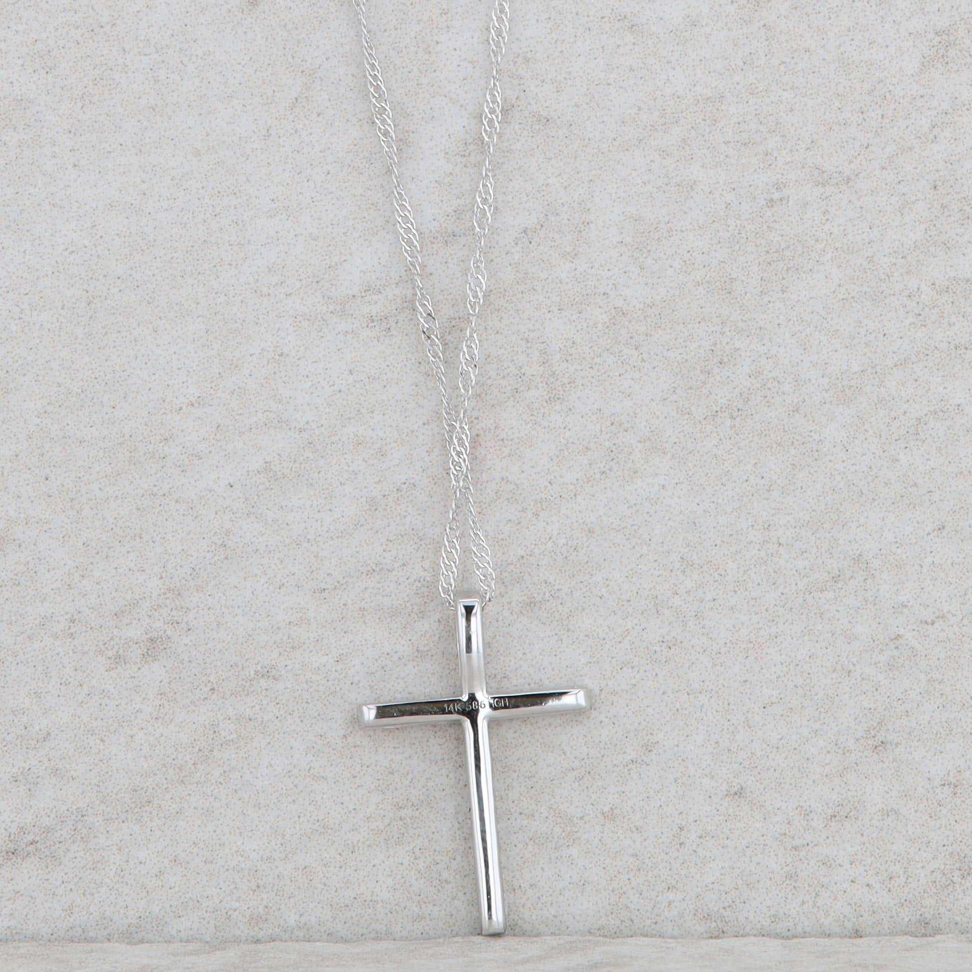 14k White Gold Diamond Cross Necklace