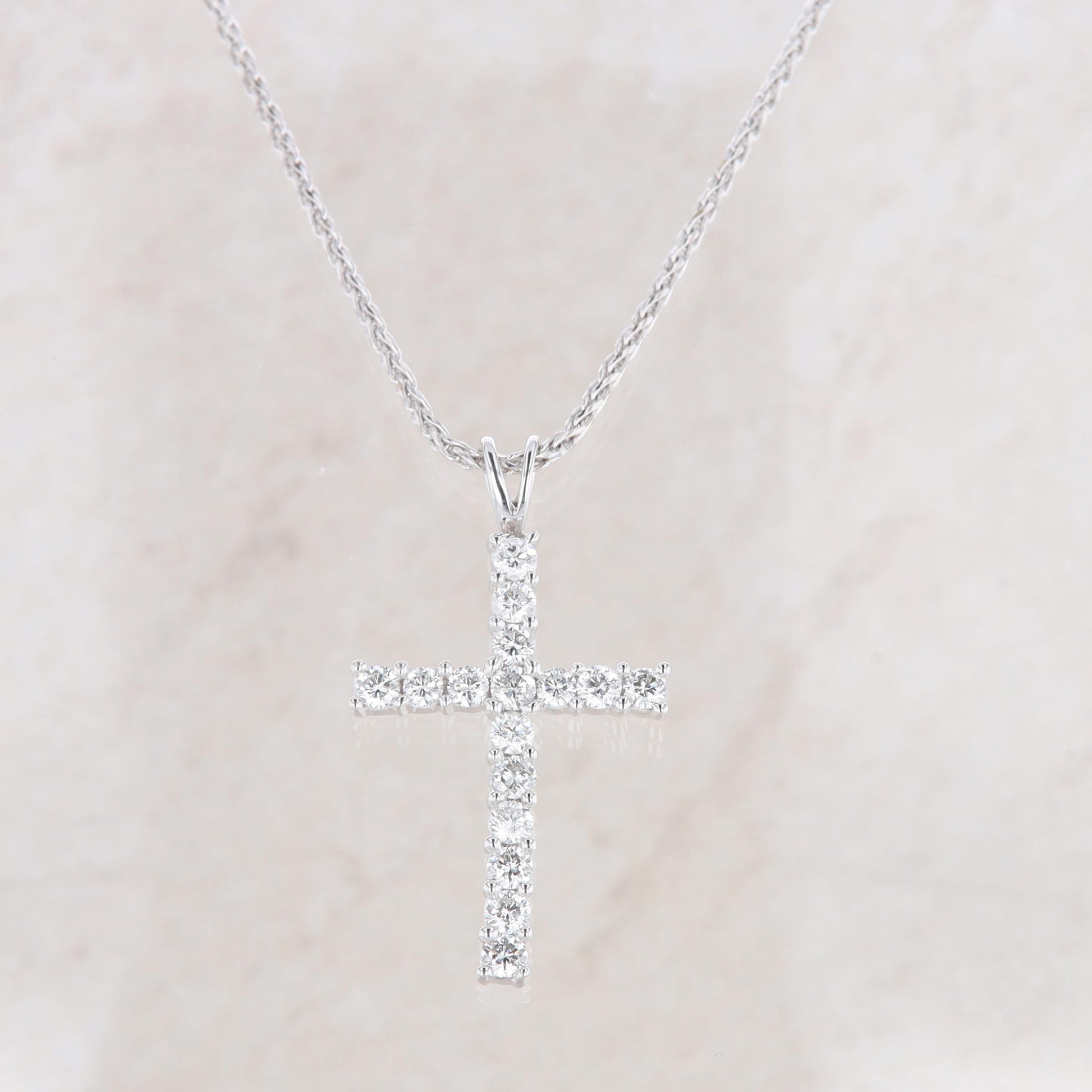 14k White Gold Diamond Cross Pendant Necklace