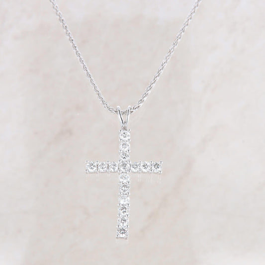 14k White Gold Diamond Cross Pendant Necklace