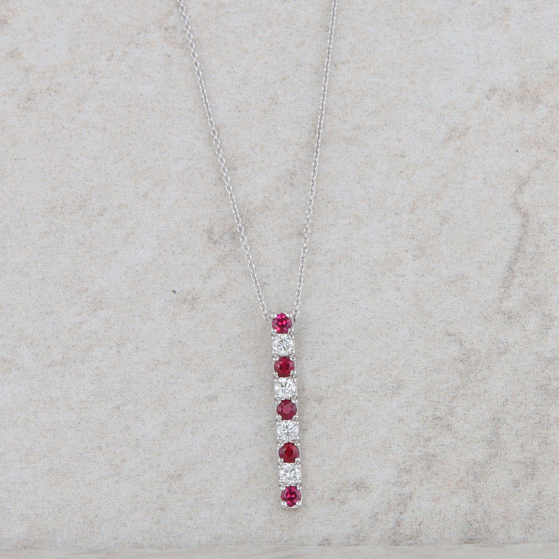 18k White Gold Ruby and Diamond Bar Necklace