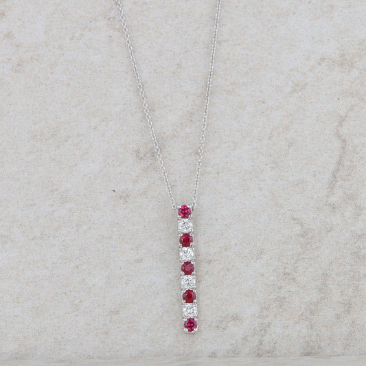 18k White Gold Ruby and Diamond Bar Necklace