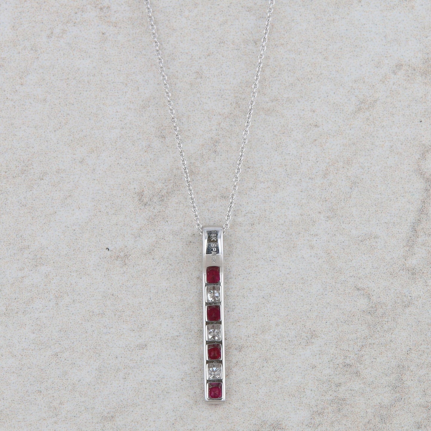 18k White Gold Ruby and Diamond Bar Necklace