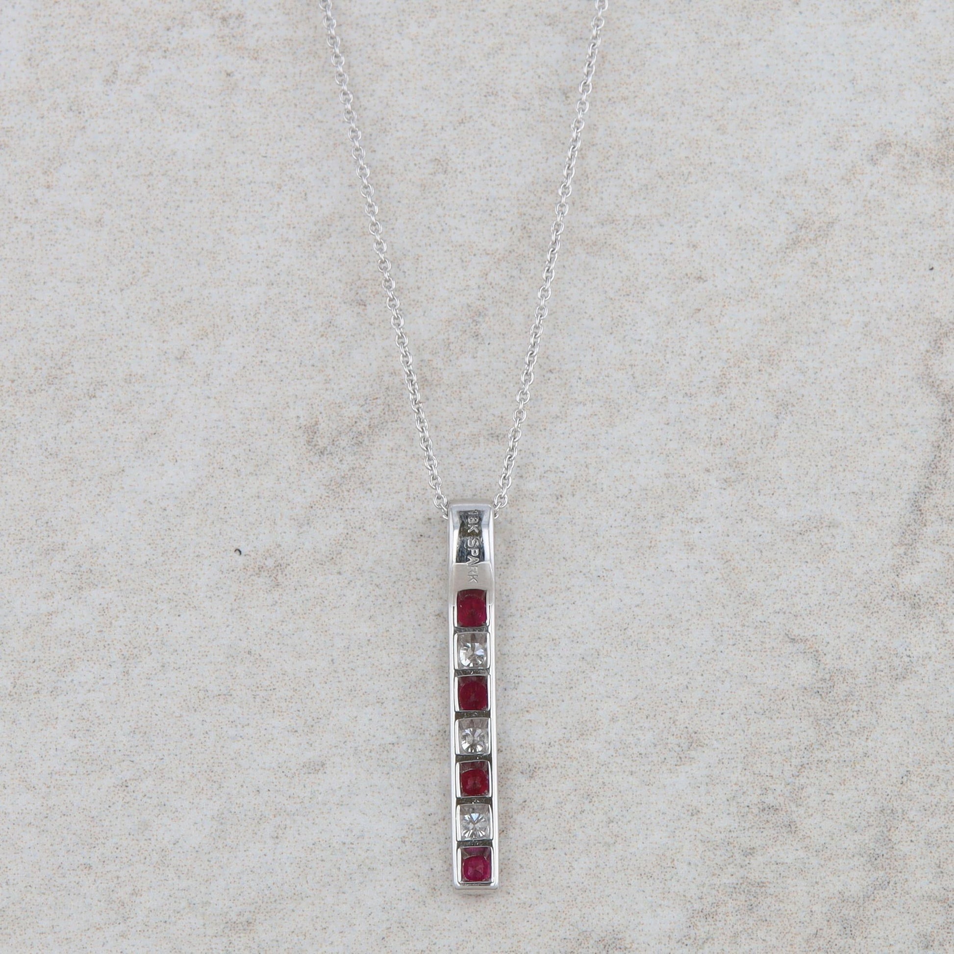 18k White Gold Ruby and Diamond Bar Necklace