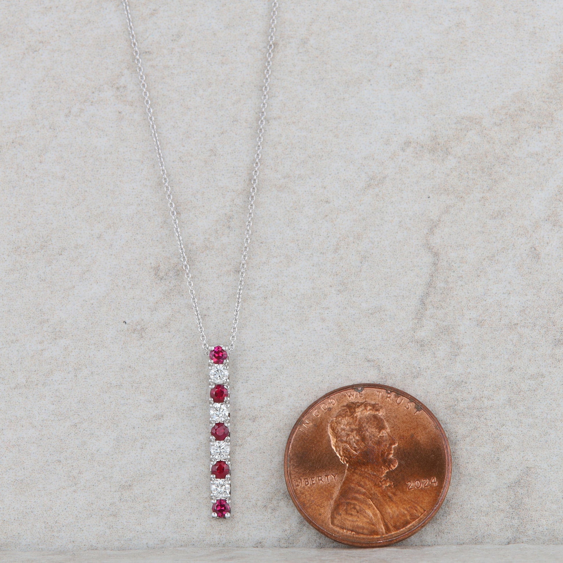 18k White Gold Ruby and Diamond Bar Necklace