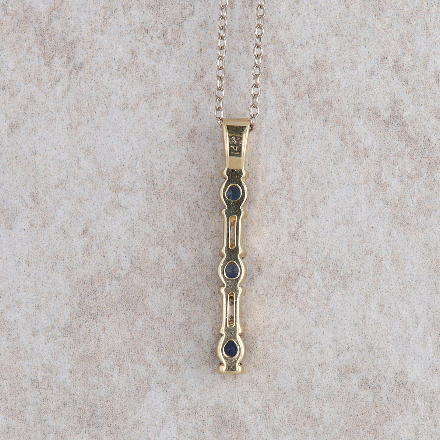 14k Yellow Gold Sapphire and Diamond Pendant with White Gold Cable Chain