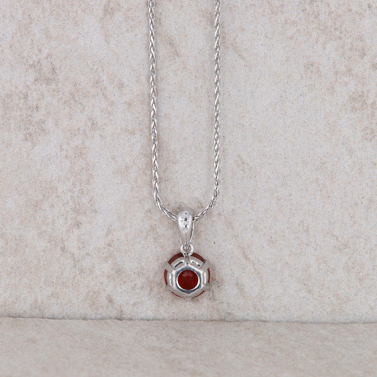 18k White Gold Sunstone Pendant with 14k White Gold Wheat Chain