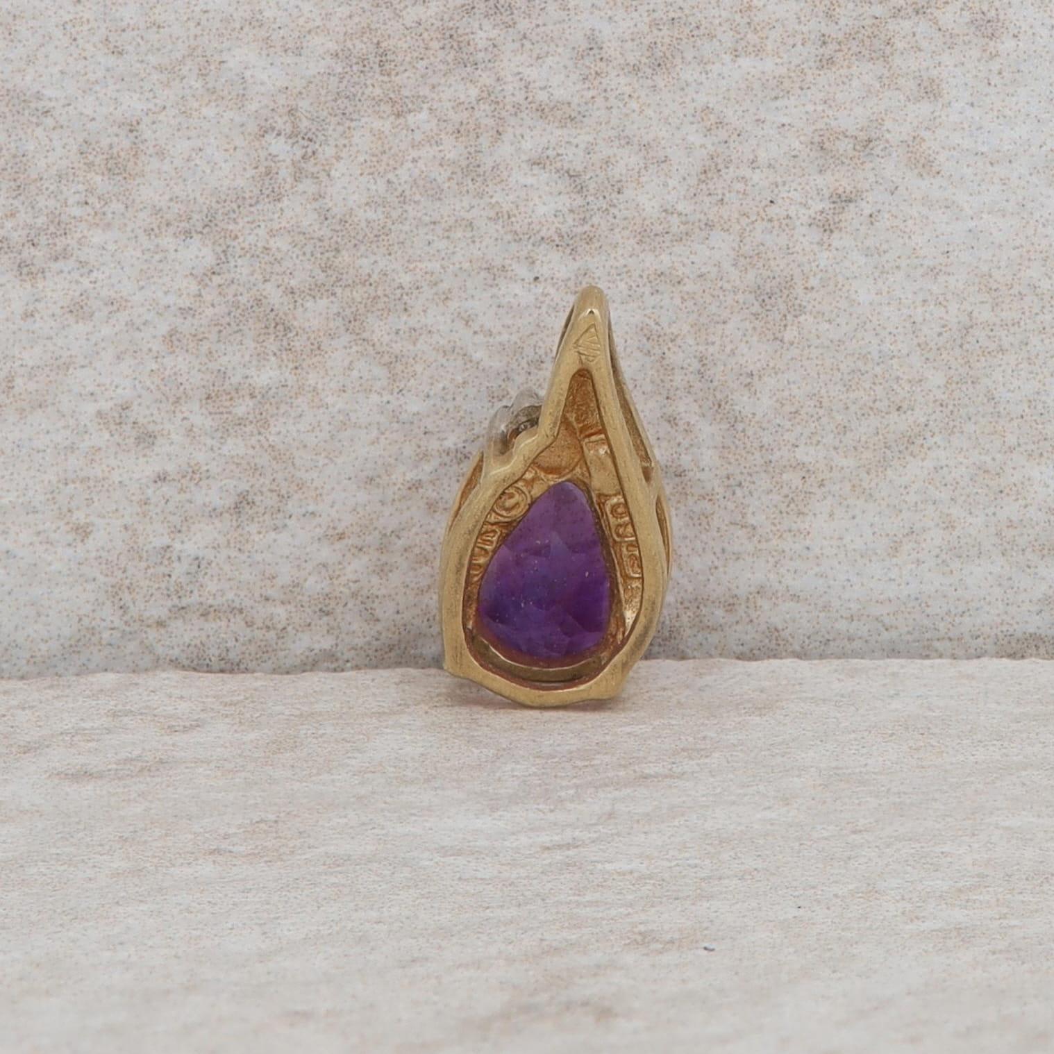 10k Yellow Gold Pear Shaped Amethyst and Diamond Pendant