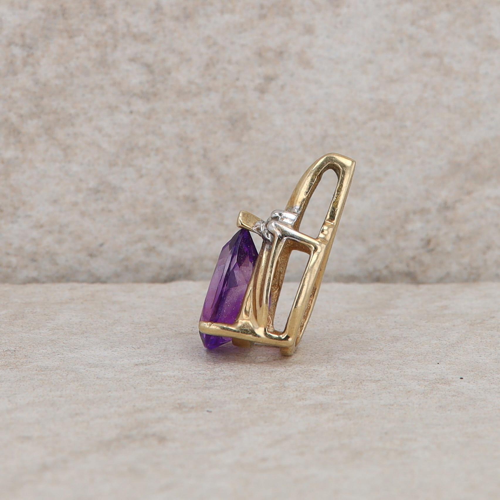 10k Yellow Gold Pear Shaped Amethyst and Diamond Pendant