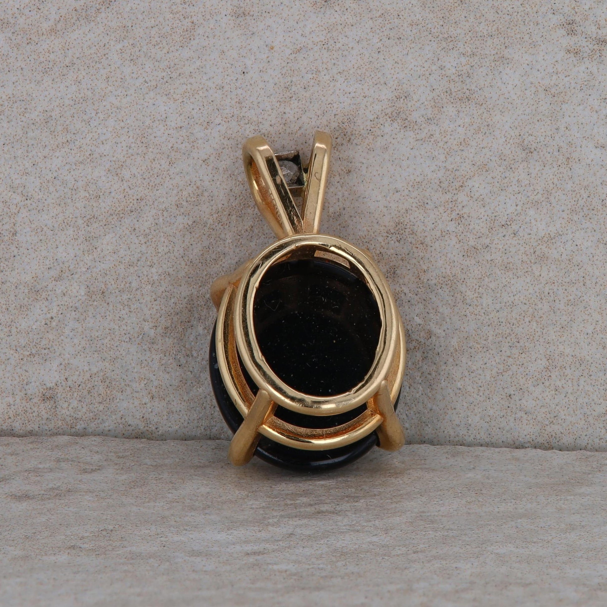 14k Yellow Gold Cabochon Onyx and Diamond Pendant