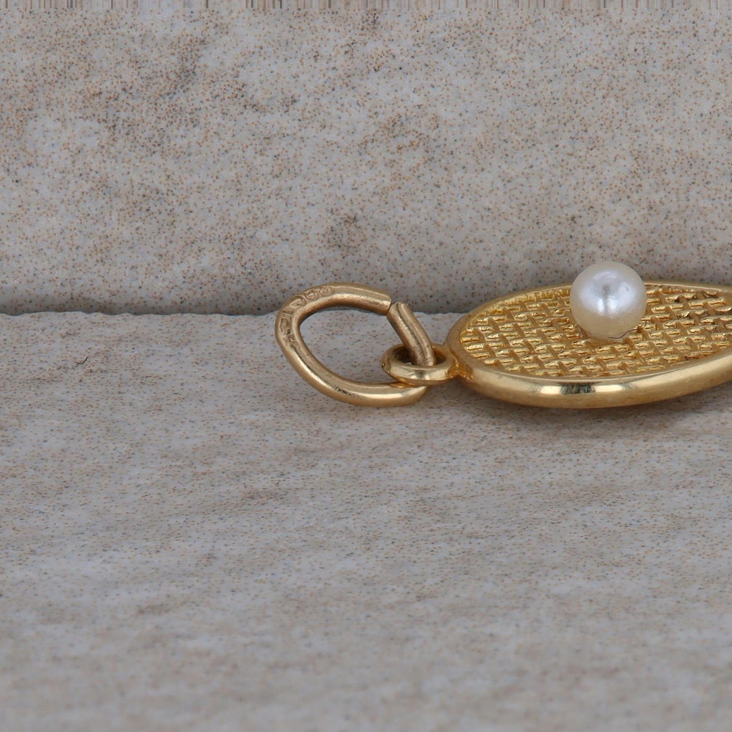 14k Yellow Gold Tennis Racket and Freshwater Cultured Pearl Ball Pendant/Charm