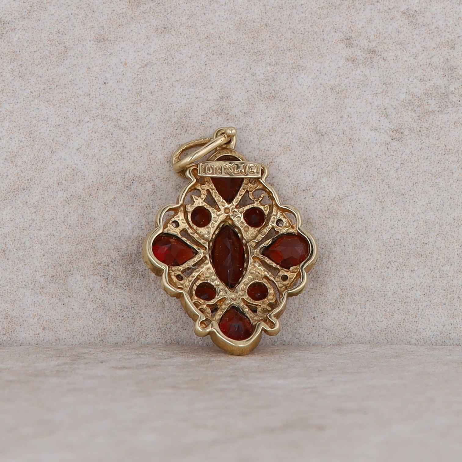 10k Yellow Gold Garnet and Diamond Milgrain Pendant