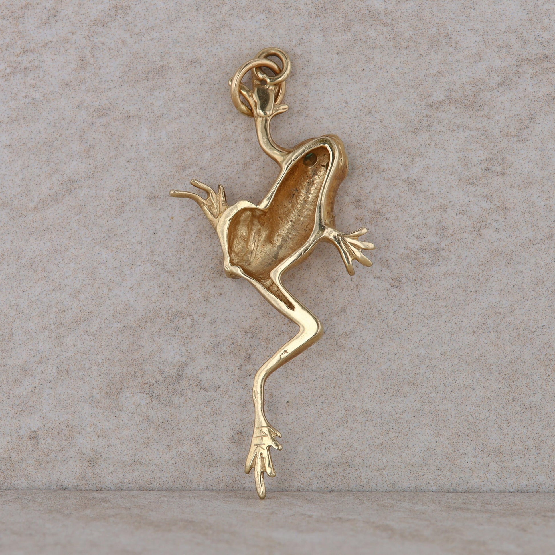 14k Yellow Gold Frog Pendant with Round Emerald Eyes