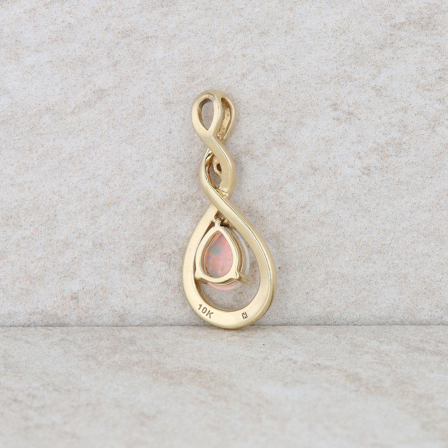 10k Yellow Gold Diamond and Pear Opal Twist Pendant