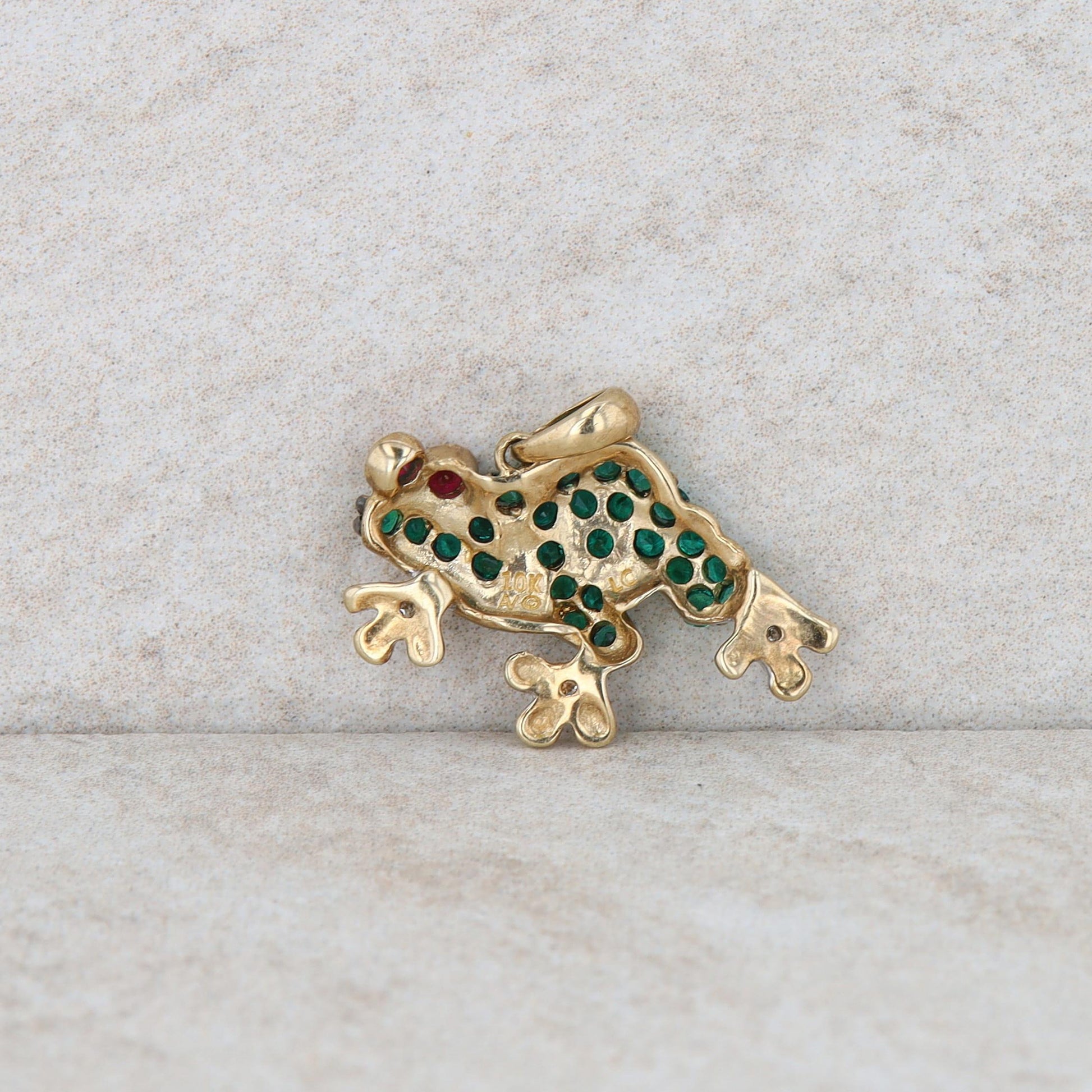 10k Yellow Gold Synthetic Emerald, Synthetic Ruby Frog Charm/Pendant