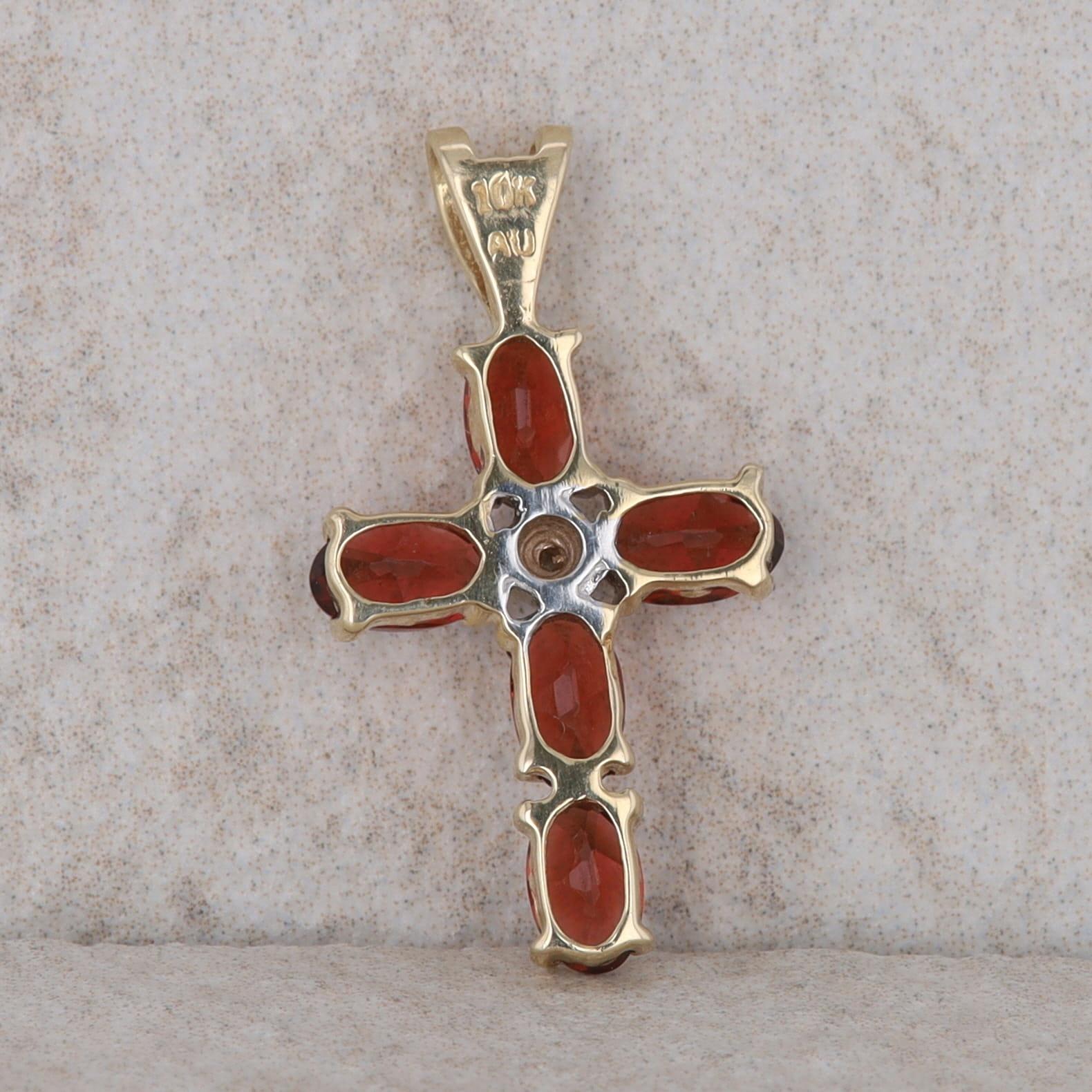 10k Yellow Gold Diamond and Garnet Cross Pendant